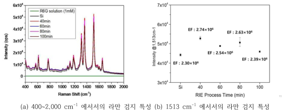 공정시간에 따른 nanoporous 구조의 라만 응답특성