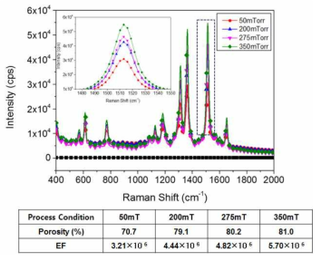 Process chamber 공정 압력변화에 따른 시편의 라만 응답특성