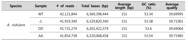 A. nidulans RNA-seq raw data 결과