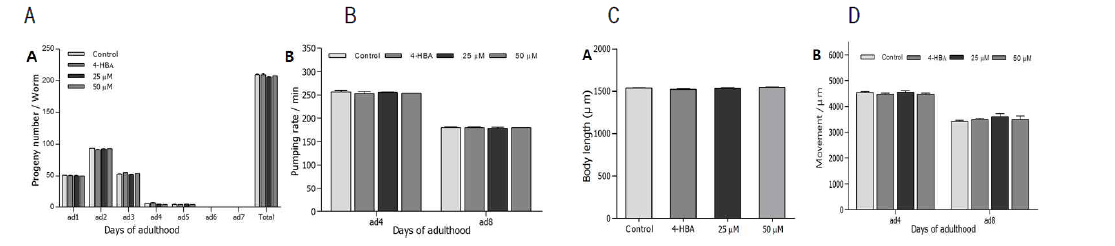 Effects of ikarisoside A on the various aging-related factors of wild-type N2 nematodes