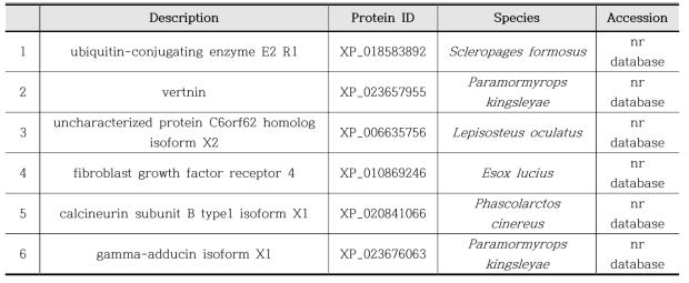 Top 6 transcripts expressed most abundantly in summer eggs of eel