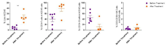 인간화 마우스 내에서의 IL-2/IL-2 mAb complex의 주입 전후의 인간 면역세포 변화