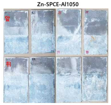 용융 Zn 도금 강판과 Al1050 소재 조합의 부식시험 결과