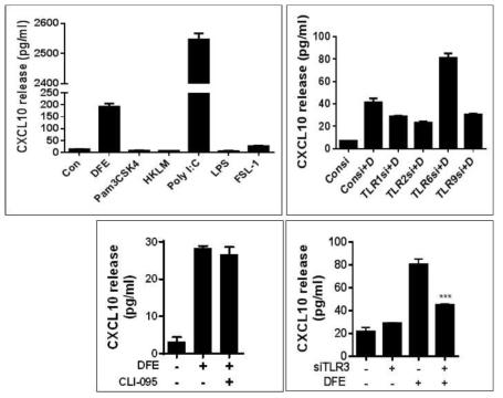 Toll-like receptors (TLRs)의 자극 및 넉다운에 의한 CXCL10 분비의 변화