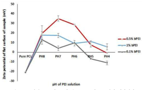 코팅된 bPEI의 pH에 따른 PCL 필름 표면의 제타전위