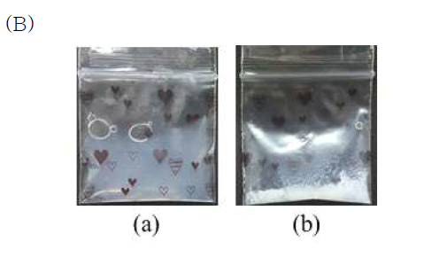 김치 포장재에 동봉된 지시계의 (a) 1일차, (b) 2일차에서의 외관상 변화