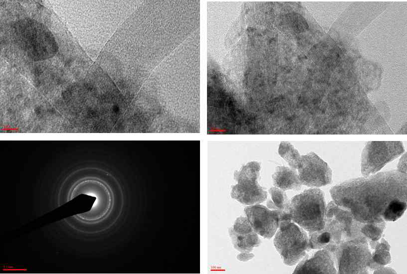 HR-TEM images and a selected area electron diffraction (SAED) pattern of Mg-2.5CNT-2.5Ni-2.5YSZ after RMG