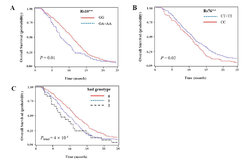 면역체크포인트 regulome 바이오마커의 생존률 분석