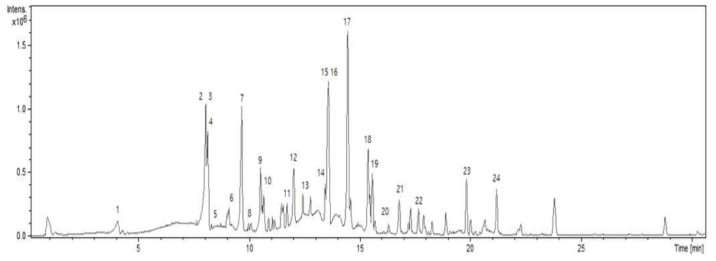 LC/ESI-MS Chromatogram of ethyl acetate soluble extract of smilax china L. root