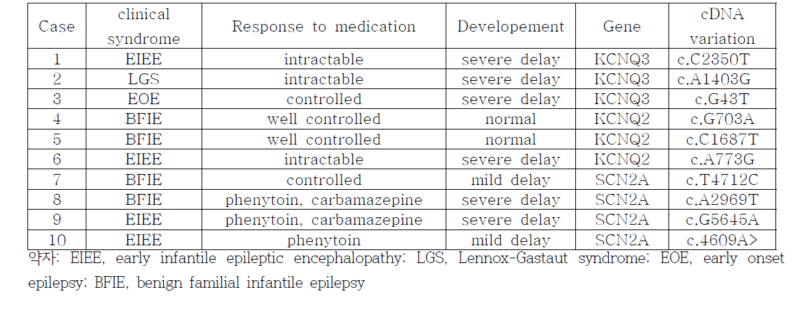 임상양상의 차이가 뚜렷한 KCNQ2, KCNQ2, SCN2A 유전자 변이를 가진 환자의 특징