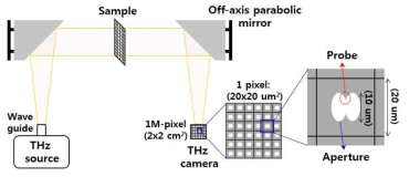 Near-field 구조를 접목한 THz 카메라를 이용한 실시간/대면적 THz 이미징 측정 개념도