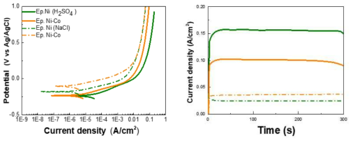 Ni 도금층과 Ni-Co 도금층의 동전위와 정전위 비교