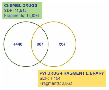 ChEBML drugs와 Prestwick F2L 기반의 drug-like fragments의 비교 분석