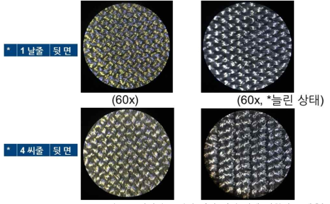 전자섬유 시편 이완-인장 상태 관찰 (60 배율)