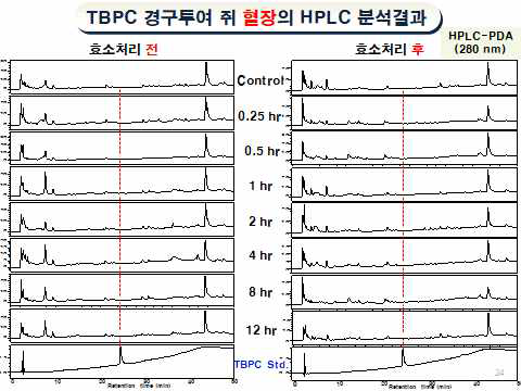 TBPC 경구투여 쥐 혈장의 HPLC Chromatograms