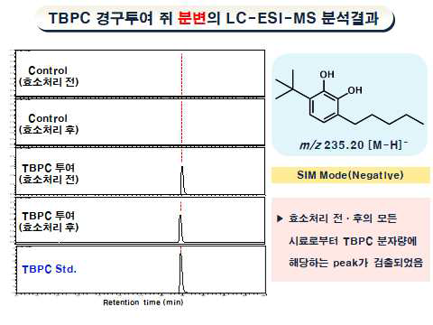 TBPC 경구투여 쥐 변의 HPLC Chromatograms