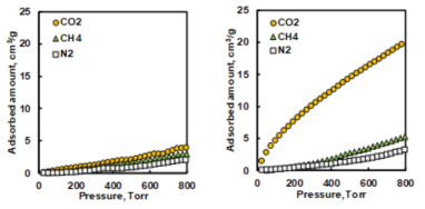 천연자원부산물 기반 다공성 나노 섬유구조체의 기체 흡착특성 (CF (a), LF (b))