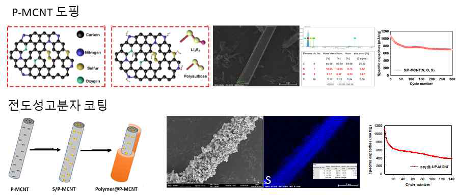 원소도핑 및 전도성고분자 코팅한 양극소재의 특성