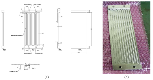 (a) Drawing and (b) photograph of the heat exchanger for heating the liquid desiccant