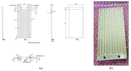 (a) Drawing and (b) photograph of the heat exchanger for cooling the liquid desiccant