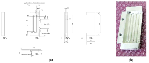 (a) Drawing and (b) photograph of the heat exchanger for cooling the permeated water