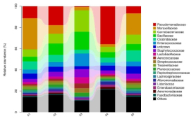 The relative abundance at the family level of microorganisms in different fermented skate samples by 16S rRNA sequencing