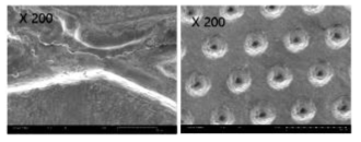 SEM for grooved pattern and dimple pattern