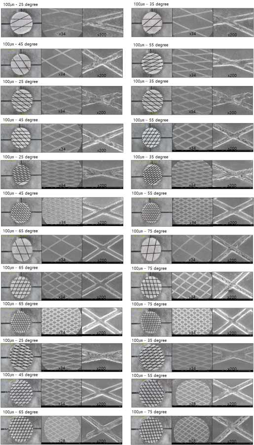 Cross-hatch grooved pattern 레이저가공 시편