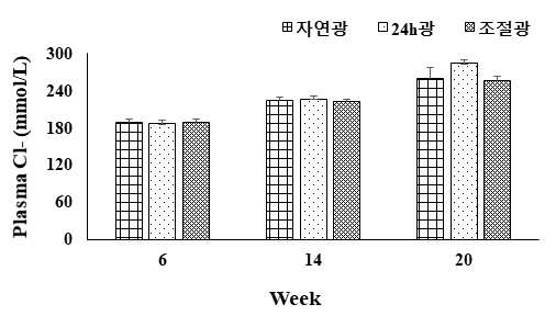 24시간 해수 입식 후 혈장 내 염소 이온 농도