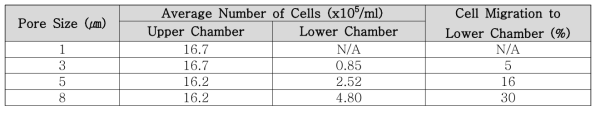Pore Size에 따른 세포 이동률