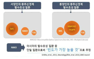 최근 의학의 발달과 질병특이항체의 개발로 NMOSD-AQP4의 유병율이 높아지고 있으며 이 질환은 아시아의 탈수초성 질환 중 단일 진환으로 가장 빈도가 높은 질환으로 추정됨