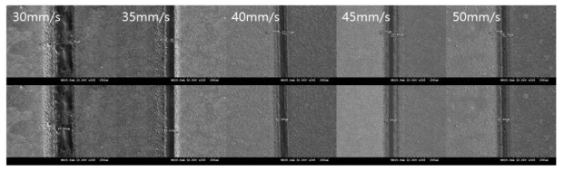 이송속도에 따른 SEM 이미지