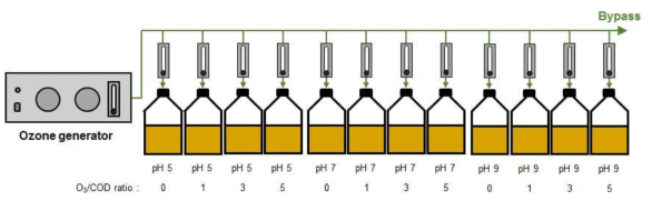pH와 O3/COD ratio에 따른 오존주입실험