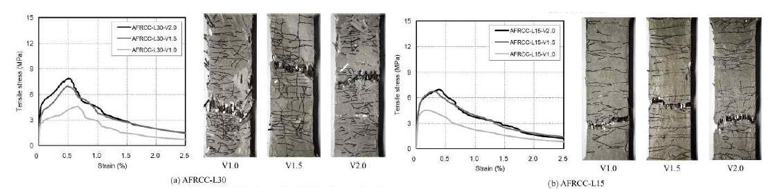 정적하중을 받는 AFRCC의 인장응력변형곡선 및 파괴형상