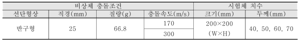 비정질강섬유 보강 시멘트 복합재료의 내충격 특성평가를 위한 비상체 충돌실험 계획