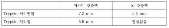 아가미와 뇌추출물의 Trypsin 처리에 따른 B. subtilis KCTC1021에 대한 항균활성변화