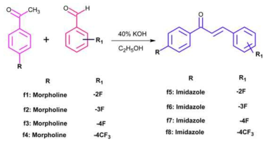 Fluorinated chalcones 화합물 8종의 구조식