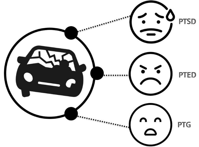 외상 사건 이후 PTSD, PTED, PTG 세 종류의 결과가 나타날 수 있음