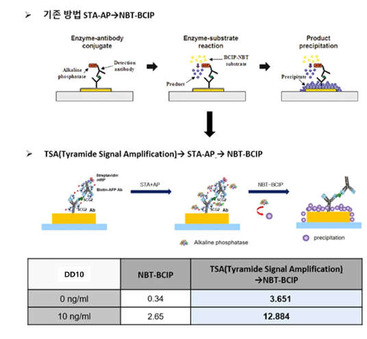 TSA 방법과 기질침전 반응을 통한 초고감도 단백질 표지자 검출방법