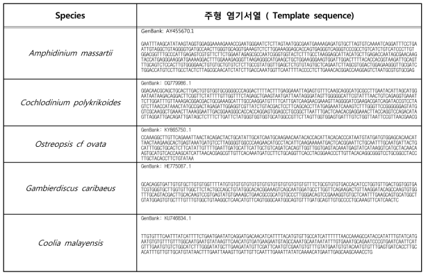 해양미세조류 5종의 Internal transcribed spacer (ITS) 염기서열, 주형