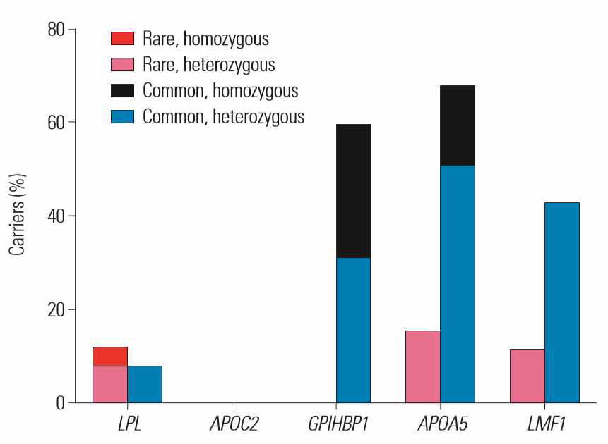 고중성지방혈증 환자에서 각 유전자 변이의 빈도