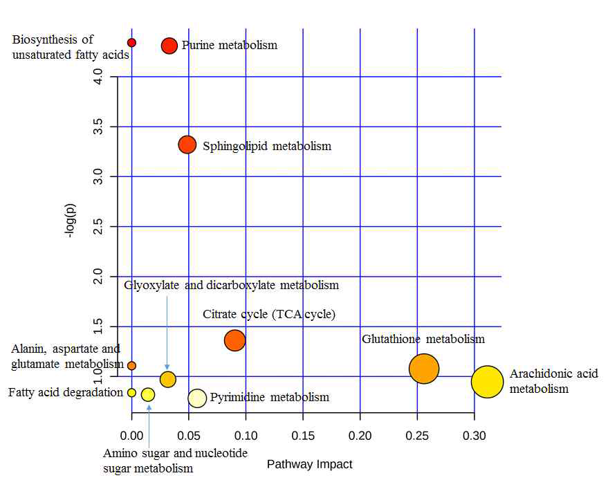 zebrafish에서 endosulfan sulfate 처리 후 대사체를 이용한 대사경로 분석