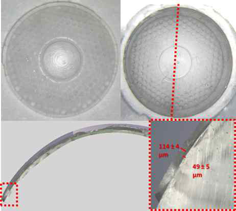 제작된 눈물 포집 렌즈의 두께 확인 결과