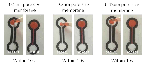 각 pore size membrane 별 흐름성 비교