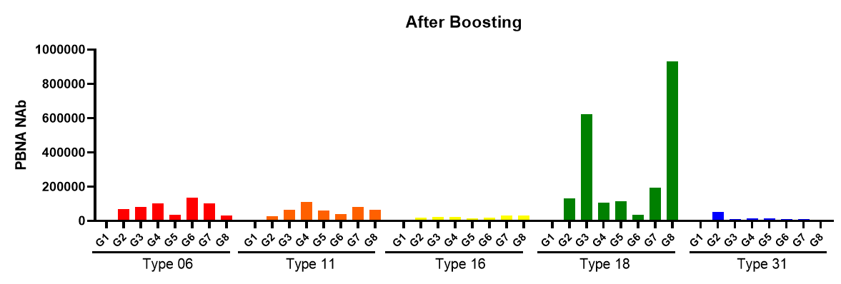pseudotype virus를 이용한 타입별 specific 중화항체가 결과1 (boosting후 혈청)
