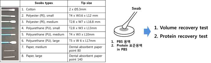 콧물 내 바이오마커 검출용 swab 선정을 위한 실험의 개략도