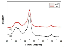 XRD curves of; (a) MCC and (b) CNC