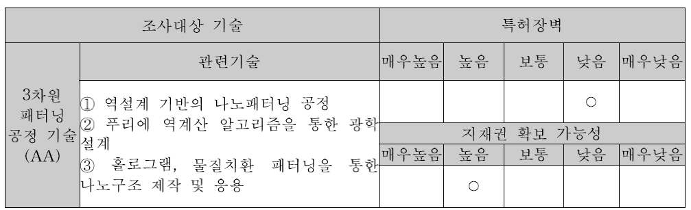 IP 장벽도 및 지재권 확보 가능성 결과 1: 역설계 패터닝 공정