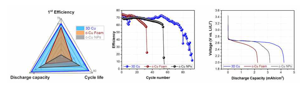 구리 전극의 3차원 구조에 따른 리튬-공기 전지 성능 비교