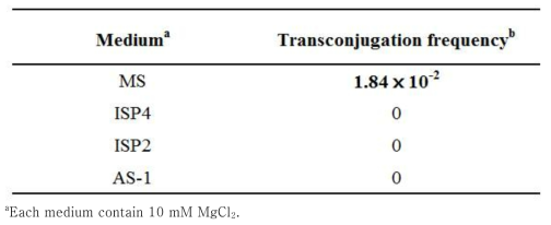 Effects of medium on transconjugation efficiency